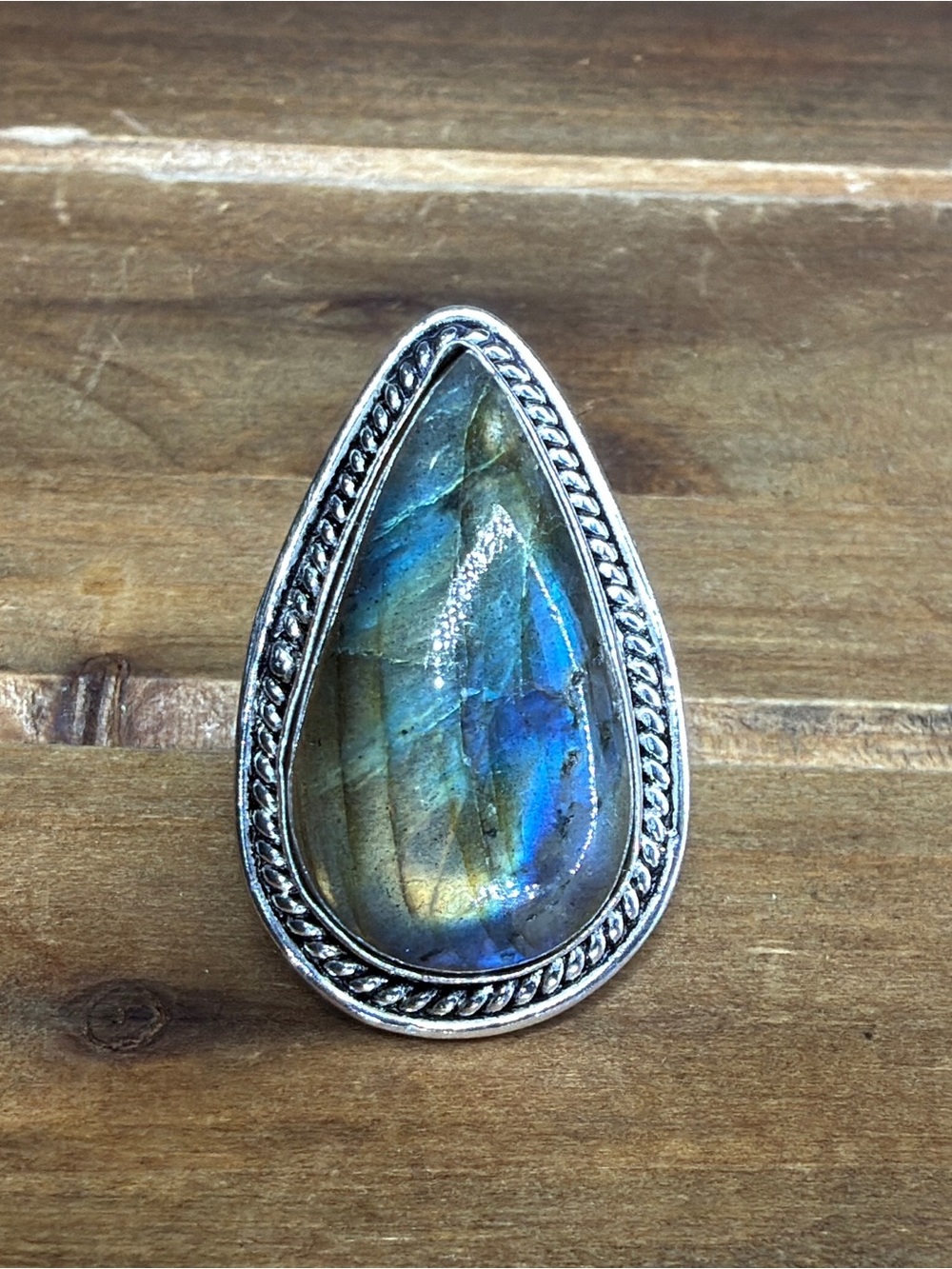 Labradorite Stone  Gemstone Ring Size 8 925 Silver Overlay Vintage Style Boho